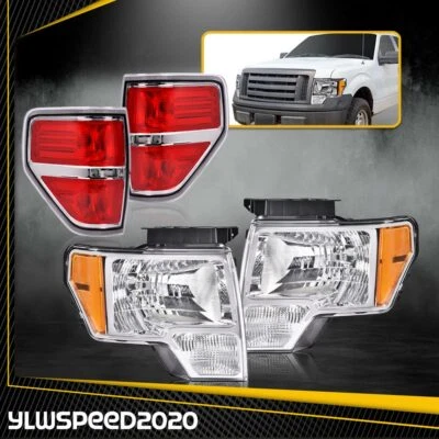 Fit For 2009-14 Ford F150 Pickup Chrome Headlights & Tail Lights Brake Lamps - Image 1 of 4