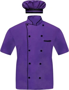 Men Chef Jacket Half Sleeves, 10 attractive Colors With Black Piping, Free Cap - Picture 1 of 44