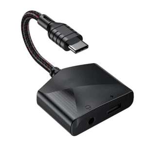 Multifunction USB C to 3.5mm Headphone & Charging Adapter ABS for Gaming & Music - Zdjęcie 1 z 8