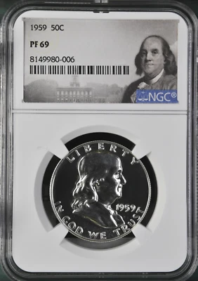 1959 Franklin 50¢ NGC PF 69 (Benjamin Franklin Label) - Image 1 of 2