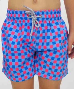 NWT MICHAEL'S BOY'S GINGHAM SWIM TRUNK ROYAL CORAL SZ 8 $59.50 - Picture 1 of 2