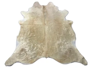 Solid Dark Ivory/light Beige Cowhide Rug (gorgeous long hair) 7.2x6.2 feet D-335 - Picture 1 of 6