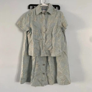 VTG 90s Pendleton 2pc Floral Set 100% Linen Blue Size Medium 8 Petite Cottagecor - Picture 1 of 16