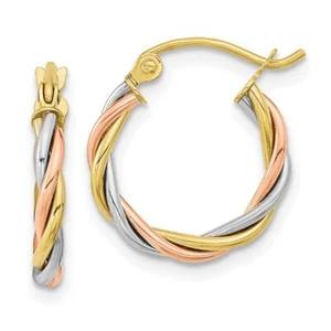 16.28mm 10k Yellow, White & Rose Gold Polished 2.5mm Twisted Hoop Earrings - Picture 1 of 6