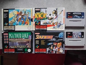 Super Nintendo SNES Games Bundle Starwing, Robocop 3, PGA, Kick Off, Basketball - Picture 1 of 2