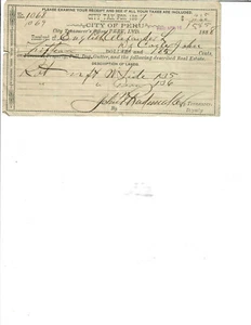 Peru, Indiana In City Property tax Receipt from 1887- English Alexander - C John - Picture 1 of 1