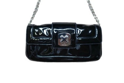 RARE VINTAGE BLACK PATENT LEATHER CALVIN KLEIN MINI SHOULDER/CLUTCH HANDBAG - Image 1 of 4