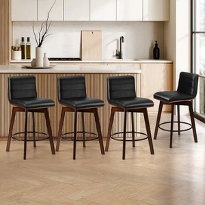 Oikiture 4x Wooden Bar Stools Kitchen Counter Swivel Dining Chair PU Leather - Picture 1 of 10
