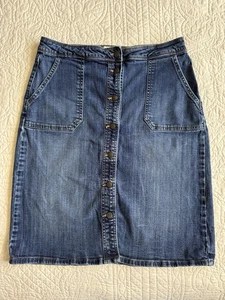 Liz Clairborne Size 8 Dark Denim Button Front Modest Pencil Skirt Knee Length - Picture 1 of 9