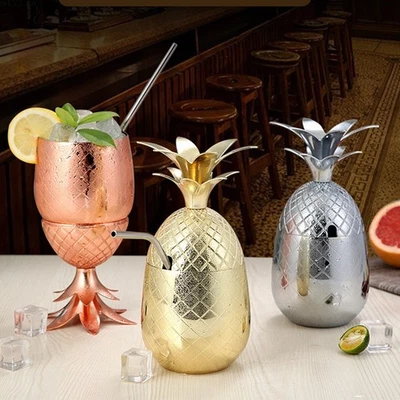 500ml Pineapple Cocktail Cup Tumbler Stainless Steel for Drink Wine Beer Juice - Image 1 of 4