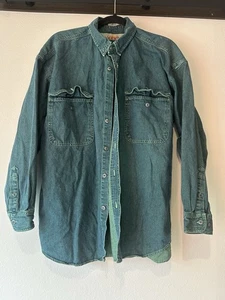 Vintage 90's Anchor Blue WKWR Green Denim Button Down L/S - Size LG - Picture 1 of 9