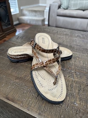 Sandalias Ecco Mujer 42/11 - 11.5 Sandalias Cuero Marrón Cocodrilo Tiras Foto 1 de 4