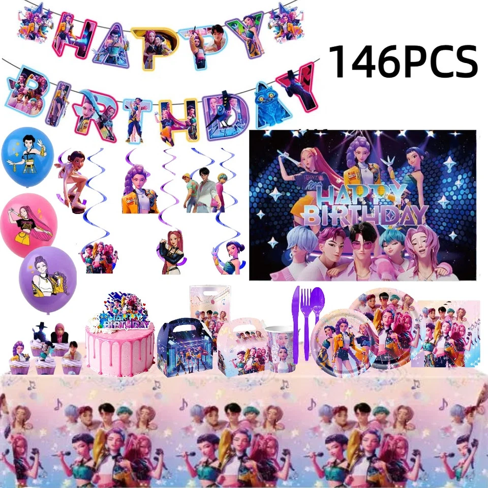 KPop Demon Hunters Party Decoration Birthday Supplies Tableware Banner Balloon - image 1 of 4