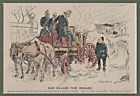 " OUR VILLAGE FIRE BRIGADE " 1920's Hand Coloured  Card Mounted Print.