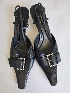 NEBULONI FLAVIO ZANESCA - LEATHER KITTEN HEEL PUMPS SZ.8 38 MADE IN ITALY - Picture 1 of 8