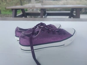 Converse All Star Purple Metallic Chuck Taylor Low Top Kids Shoes Size 2 - Picture 1 of 8