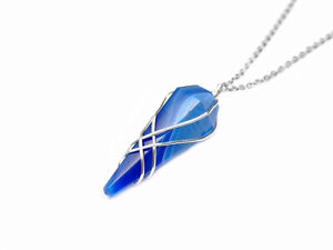Blue Onyx Natural Gemstone Point Pendulum Necklace Crystal Reiki Chakra Healing
