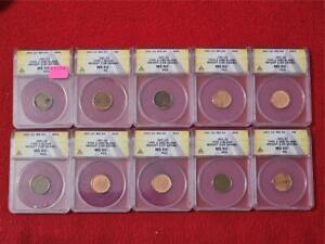 GROUP OF 10 (ND) ANACS MS 60  Lincoln Memorial Penny TYPE 2 ZINC BLANKS#T2158