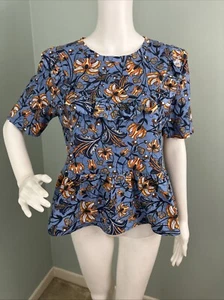 Zara Women's Blue Floral Ruffle Peplum Tee Top Sz Medium NWOT - Picture 1 of 10