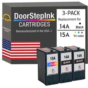 DoorStepInk Compatible Ink Cartridges For Lexmark 14A 15A 2 Black Color 3 PK-USA - Picture 1 of 5