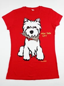 Ladies New York City White Doggy with Empire State Bldg in Mouth Red L Crew Neck - Picture 1 of 7