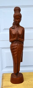 Vintage Beautifully Detailed Hand Carved Wood Asian Woman Statue 30" Tall - Picture 1 of 7