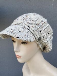 Aran Fleck Style Newsboy Crochet Slouchy Cap Adult  Beanie Hat with Visor Beret