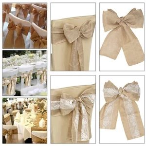 Hessian Chair Sashes Chair Bows Jute Burlap Vintage Rustic Wedding Party Decor - Picture 1 of 13