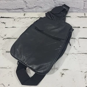 BUXTON Sling Shoulder Bag Soft Genuine Leather Backpack Black Hobo Tote Pockets - Picture 1 of 11