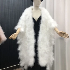 Luxury Turkey Feather Fur Wraps Wedding Party Shawl Winter Warm Scarf Fluffy - Picture 1 of 14