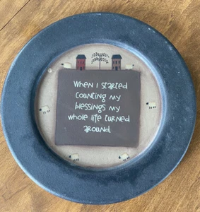 Barbara Lloyd Wooden Plate Signed Primitive Black W/ Sheep Count Your Blessings - Picture 1 of 4