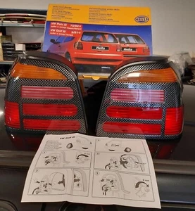 NOS HELLA CARBON LOOK TAILIGHTS FOR VOLKSWAGEN GOLF MK3 - Picture 1 of 1