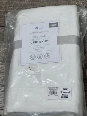 NUEVO Pottery Barn Niños Belga Lino Cuna Cama Falda Guardería BLANCO 100 Algodón Foto 1 de 4