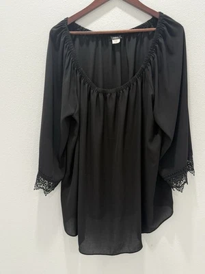 Blusa Top Camisa Negra Hombro Descubierto ING con Manga de Encaje Talla 1x Foto 1 de 4