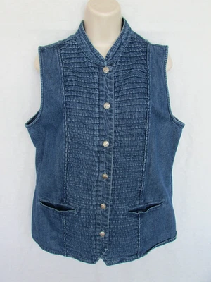 CHALECO COLONIAL ORVIS MUJER L azul algodón búfalo níquel botón PIN TUCK DENIM Foto 1 de 4