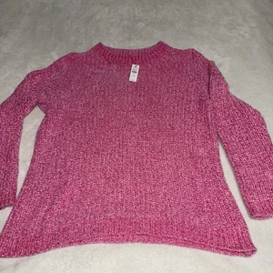Women Talbots Pink Chenille Sweater Ribbed Trim NWT Size 1X - Picture 1 of 7