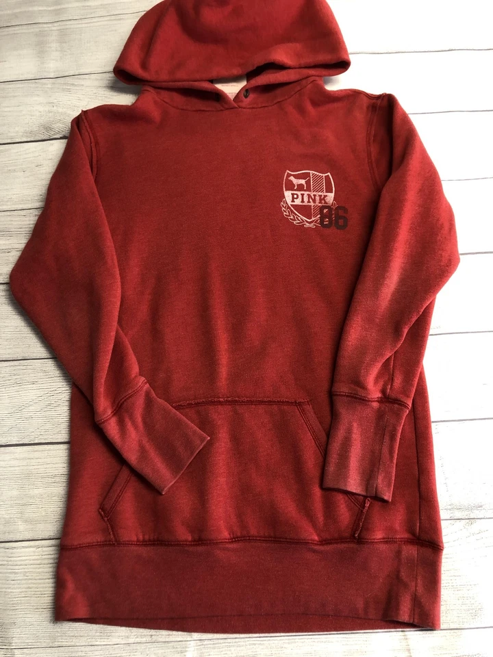 Victoria's Secret ROSA Sudadera con Capucha Mujer Pequeña Roja Favorita Sudaderas 1986 Universidad Foto 1 de 4