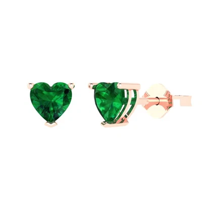 1 cttw Heart Simulated Emerald Gold-Plated Push Back Stud Earrings for Women - Image 1 of 4