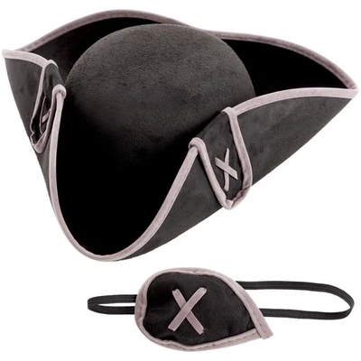 Black Pirate Hat and Patch - Adult One Size Fits Most, 22 in - Tricorn Style ... Foto 1 de 4
