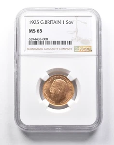 MS65 1925 Great Britain 1 Sovereign Gold Coin NGC *0136 - Picture 1 of 3