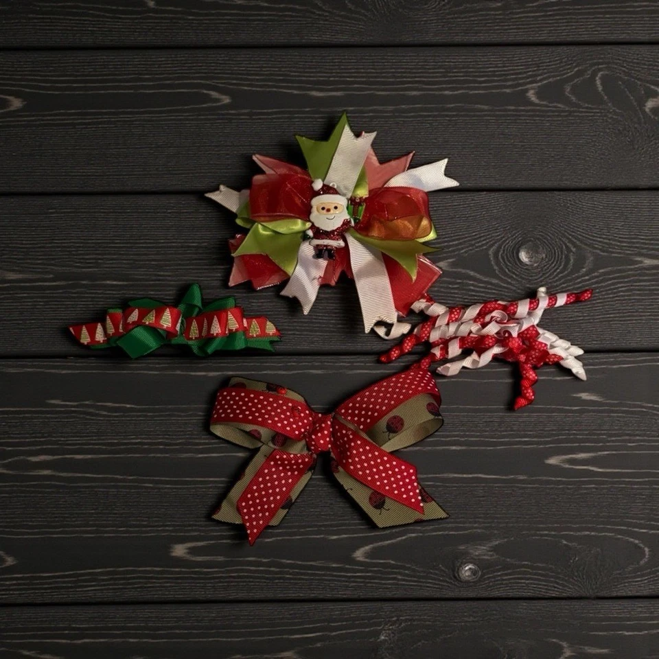Lazos para el cabello de Navidad para niñas hechos a mano muñeco de nieve navideño Papá Noel rojo Foto 1 de 4