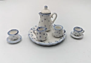 Mini Ceramic Vintage China Tea Set - Cobalt Blue and White Polka Dot Print - Picture 1 of 6