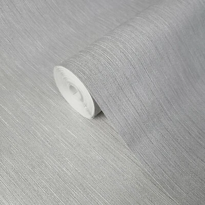 Gray silver metallic faux fabric textured stria lines textures Modern Wallpaper - Image 1 of 4