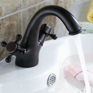 Oil Rubbed Bronze Dual Cross Handles Bathroom Basin Sink Faucet Mixer Tap ynf072
