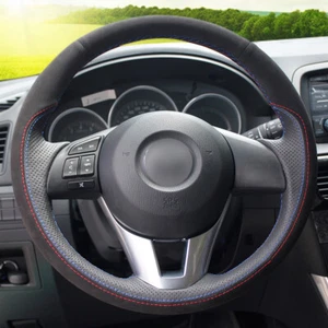 Black Suede Leather Car Steering Wheel Cover for Mazda CX-5 Atenza Mazda 3 CX-3 - Picture 1 of 8