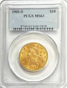 1901 S GOLD US $10 DOLLAR LIBERTY HEAD COIN PCGS MINT STATE 63 MS 63 - Picture 1 of 2
