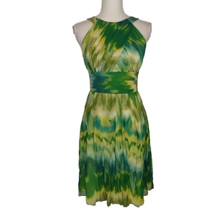 KAY UNGER New York Green yellow ombre Lined Pleated Dress Size 2 silk sleeveless - Picture 1 of 17