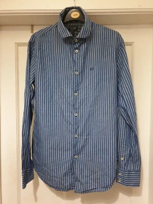 Camisa de vestir ajustada AJ Armani Jeans para hombre talla grande azul con rayas blancas talla UK Foto 1 de 4