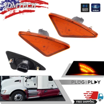 2Pack Amber Front Fender Cab Flare SideMarker TurnSignal Light For Kenworth T660 - Image 1 of 4