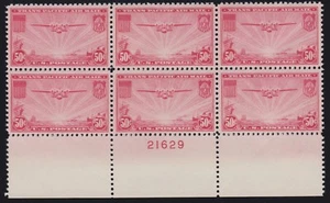 US C22 50c Airmail China Chopper Mint Bot Plate #21629 Block XF OG NH (-001) - Picture 1 of 2